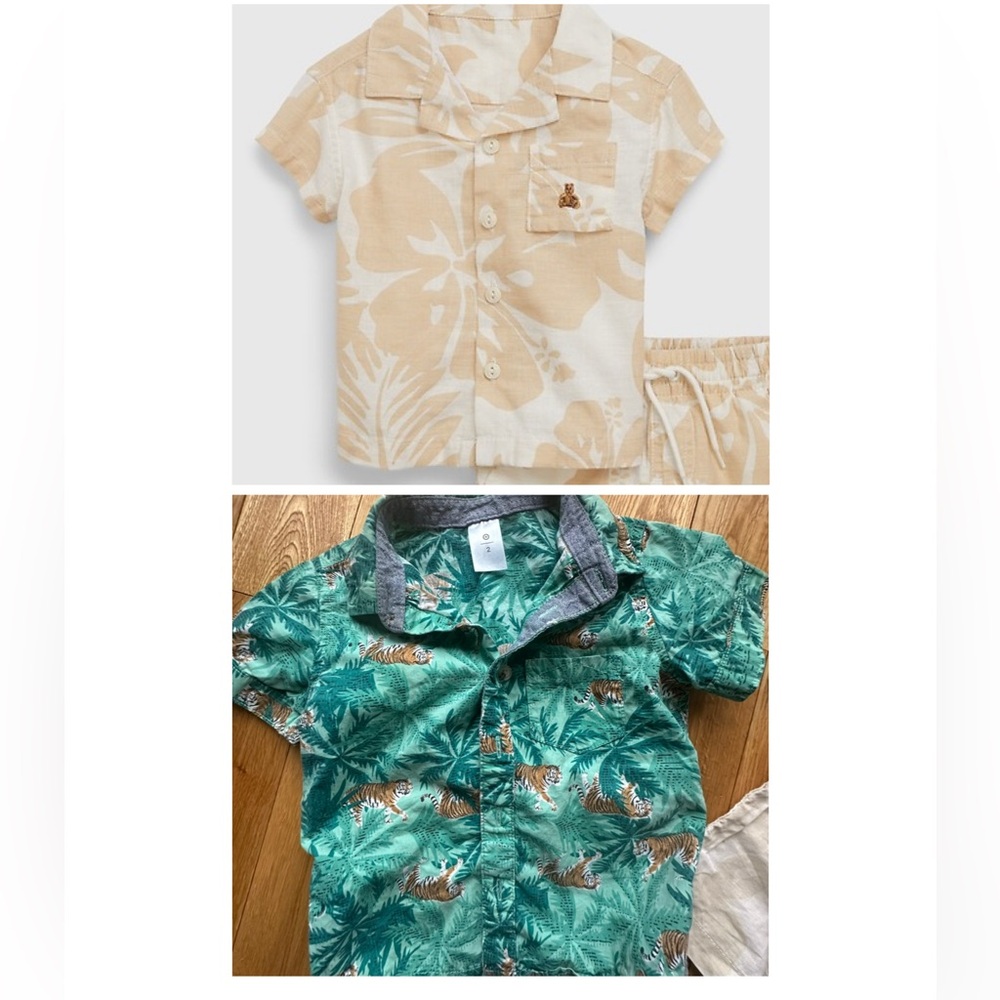 GAP Kids linen cotton Hawaiian shirt & Tigers Button Down Toddler 2T Vacation